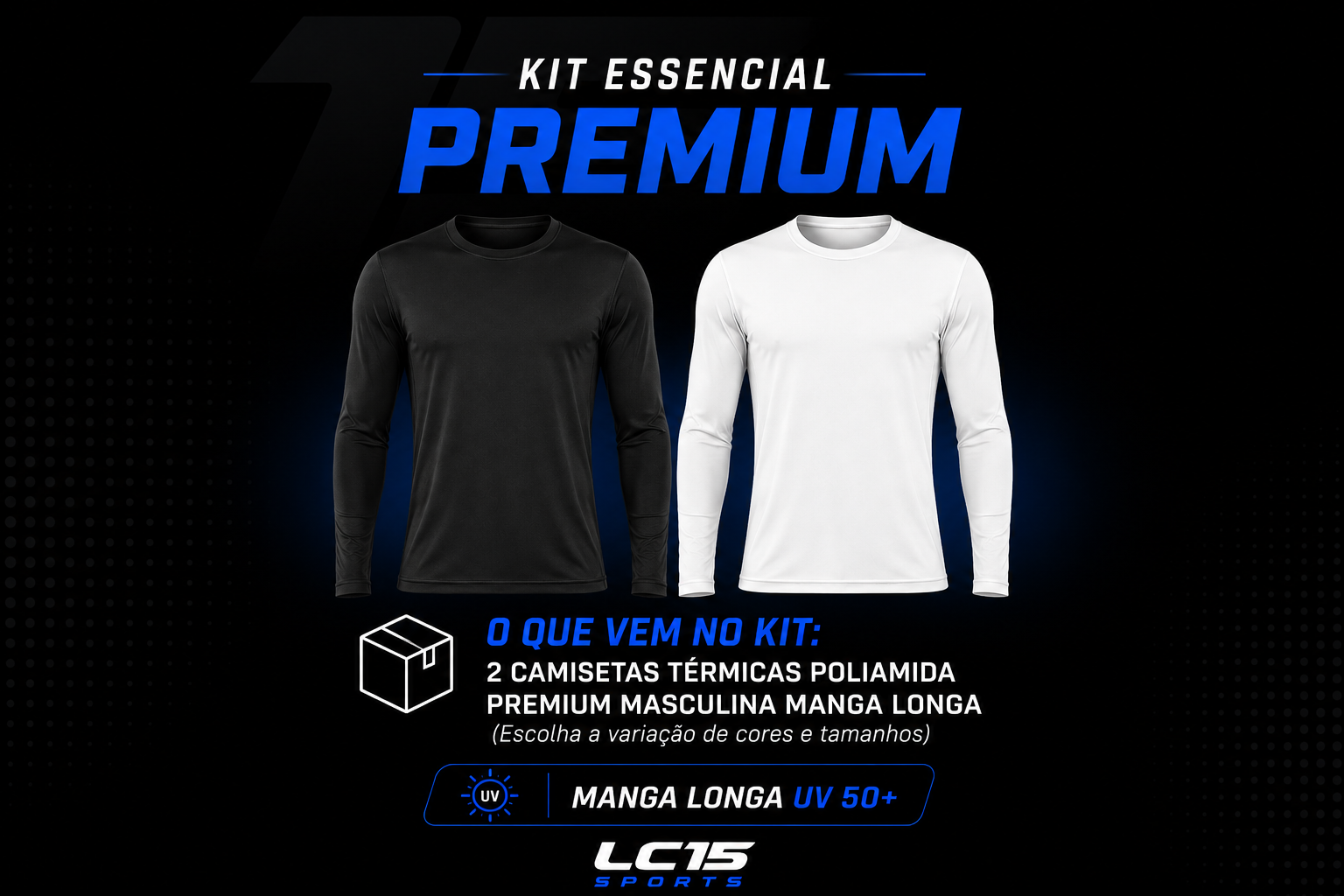 Camiseta Térmica Masculina Poliamida Premium Manga Longa UV 50+ LC15 Sports
